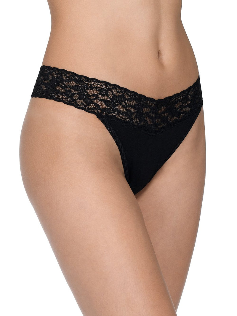 Hanky Panky Thong Black / One Size SUPIMA® Cotton Original Rise Thong with Lace