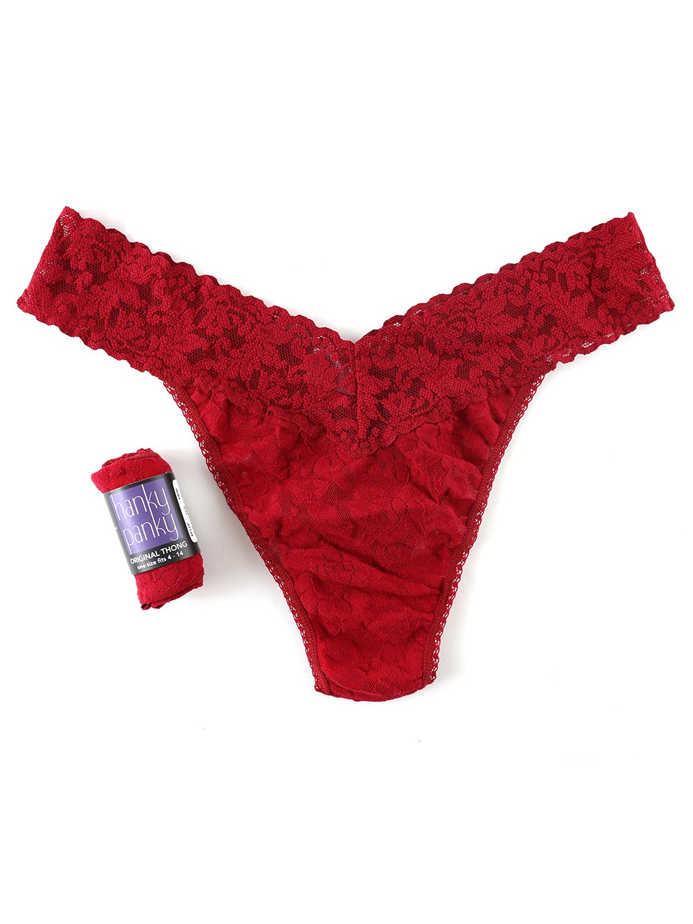 Hanky Panky Thong French Bordeaux / One Size Rolled Signature Lace Original Rise Thong