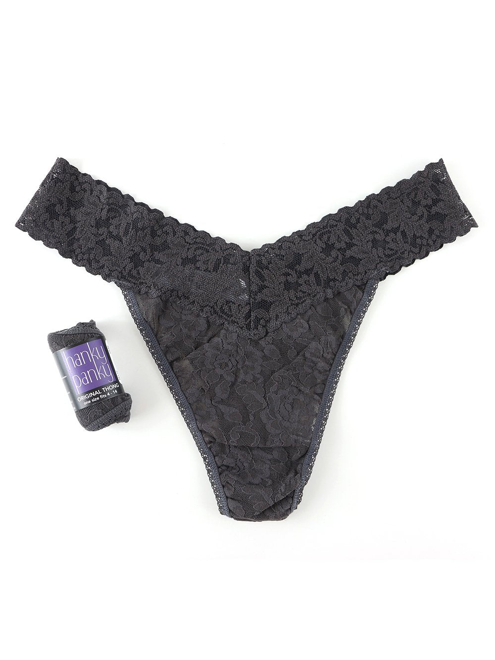 Hanky Panky Thong Granite / One Size Rolled Signature Lace Original Rise Thong