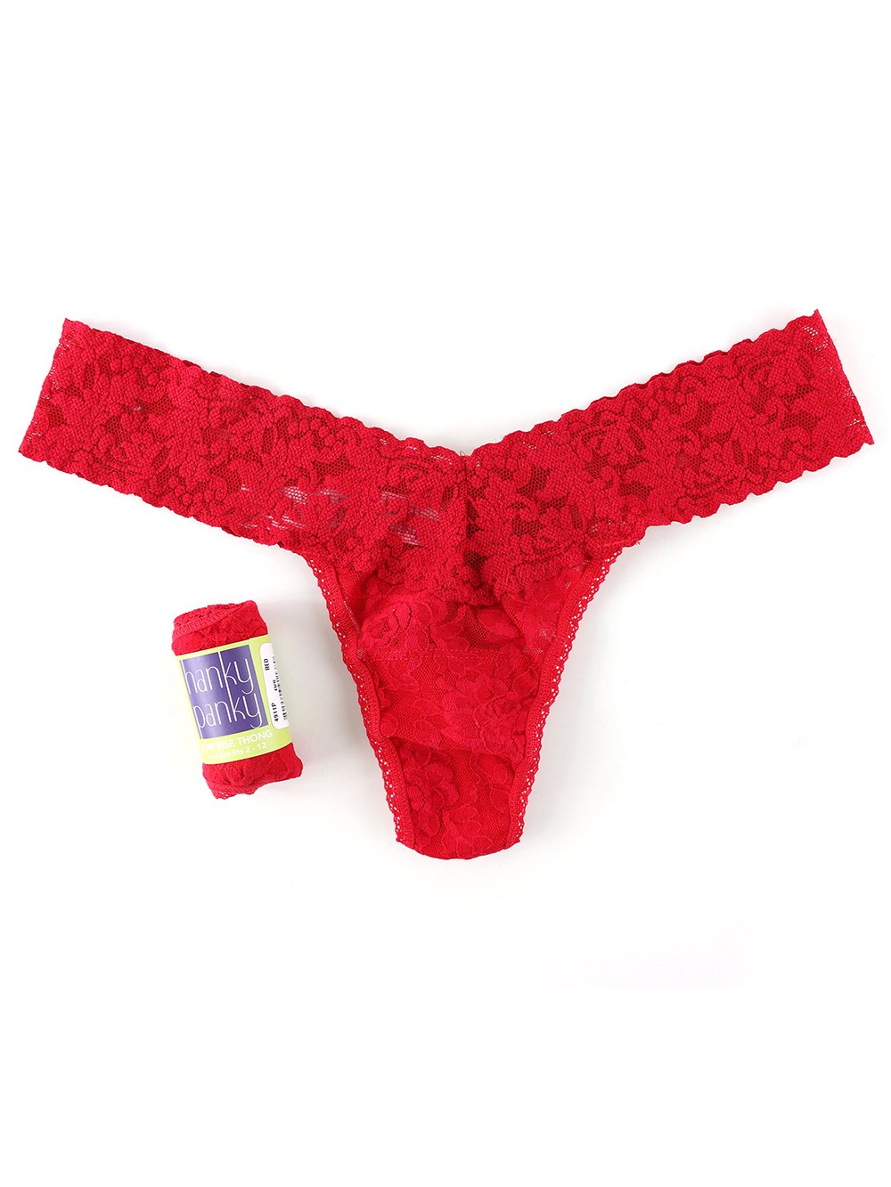 Hanky Panky Thong Red / One Size Rolled Signature Lace Original Rise Thong