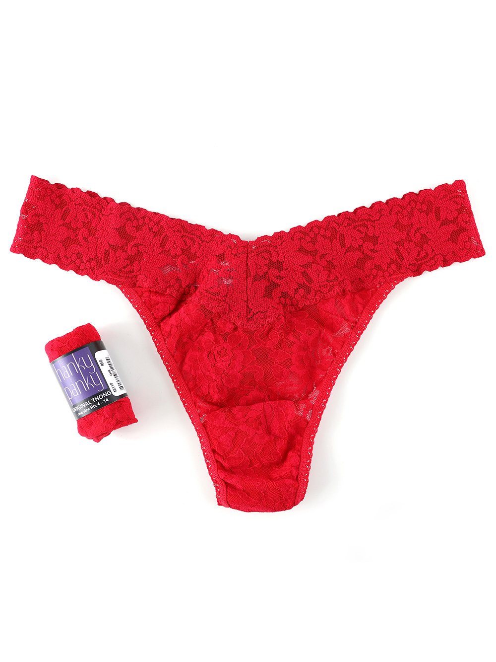 Hanky Panky Thong Red / One Size Rolled Signature Lace Original Rise Thong