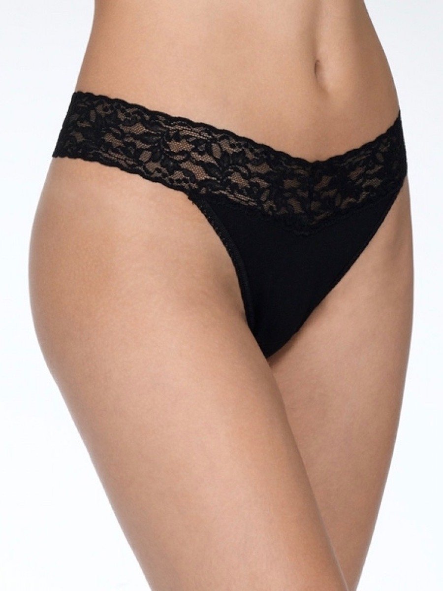 Hanky Panky Thongs ONE SIZE / Black Organic Cotton High Rise Thong Lace Panties