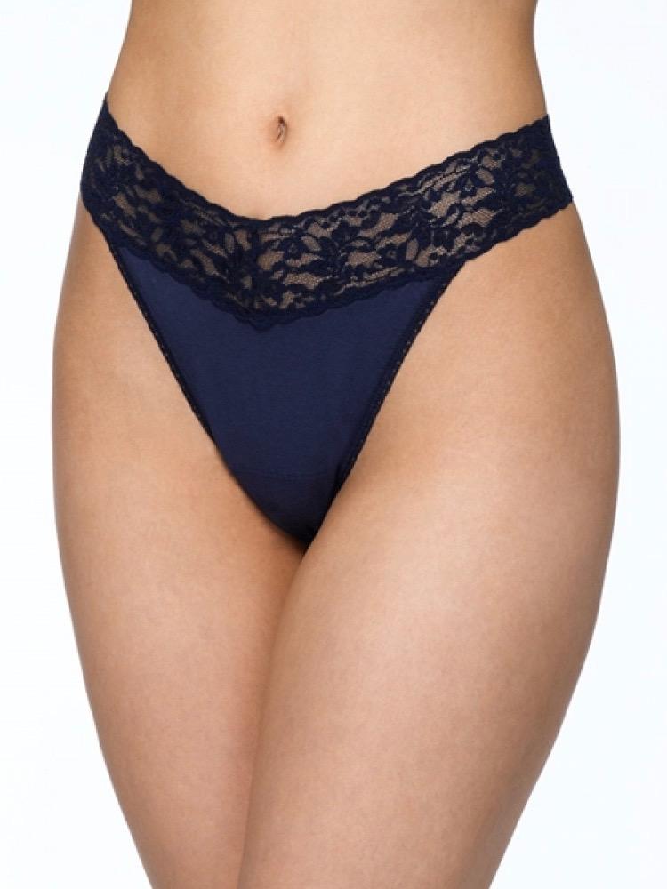 Hanky Panky Thongs ONE SIZE / Navy Organic Cotton High Rise Thong Lace Panties