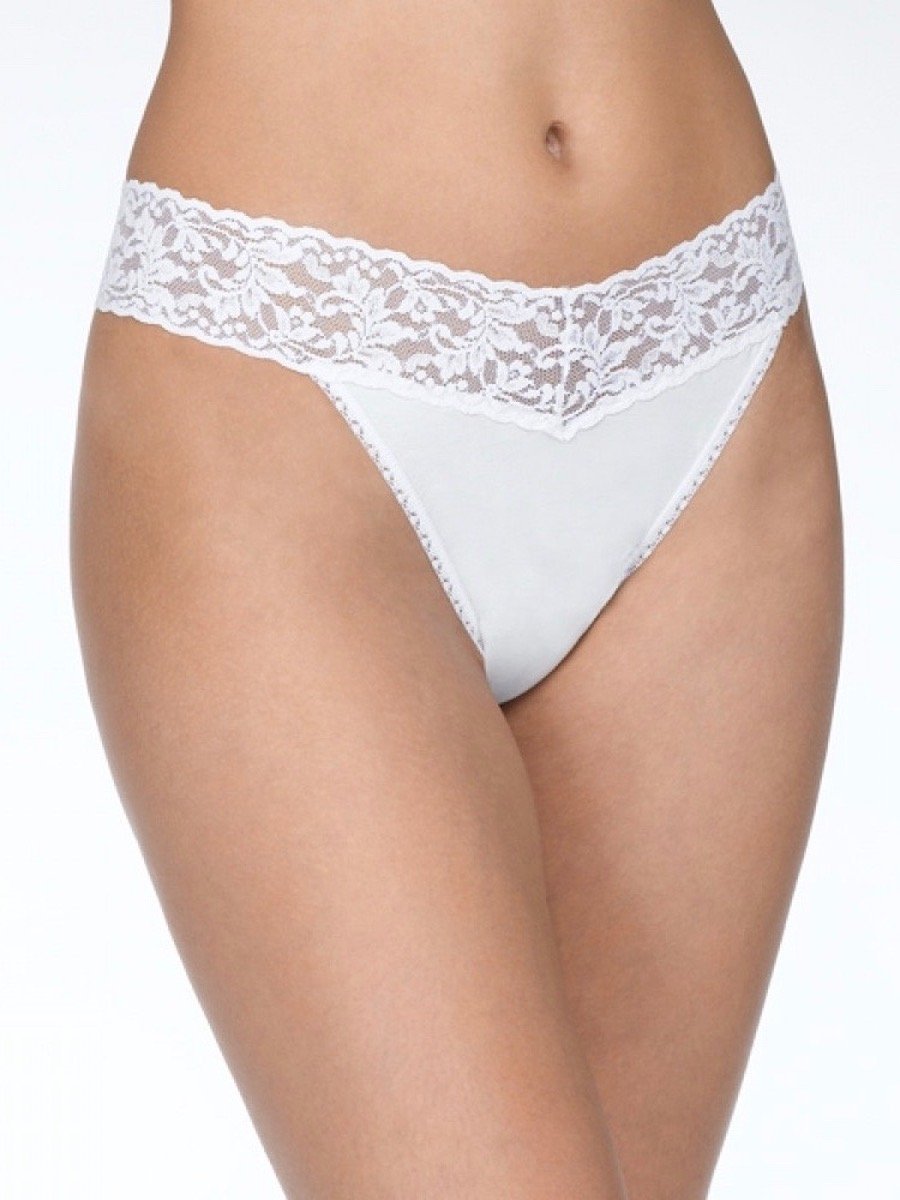 Hanky Panky Thongs ONE SIZE / White Organic Cotton High Rise Thong Lace Panties
