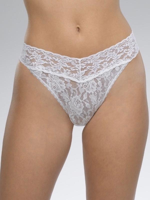 Hanky Panky THONGS ONE SIZE / White Sexy Sheer Lace High Rise Thong Panties