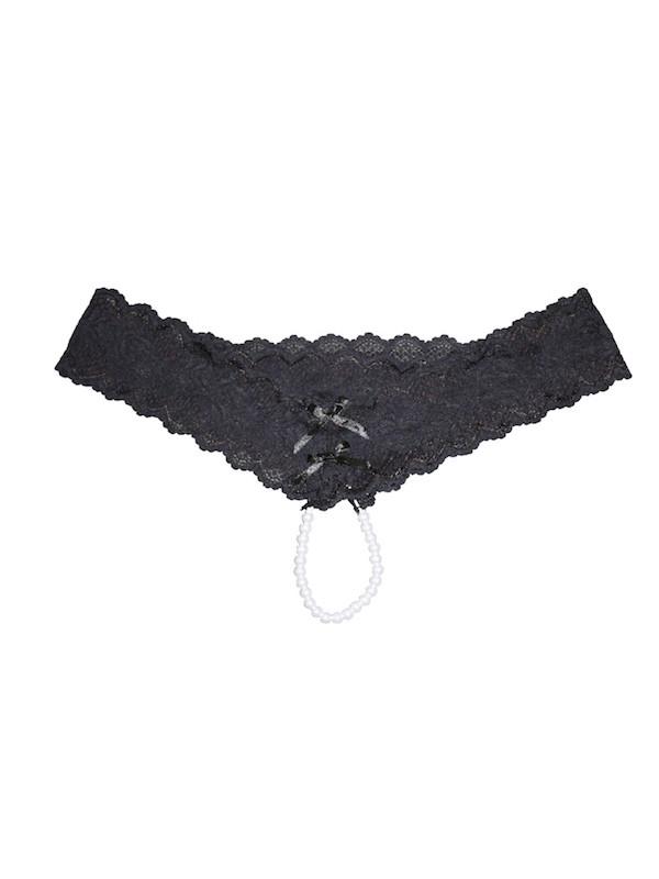 iCollection Pearl Panties Lace Open Crotch Pearl String Panty