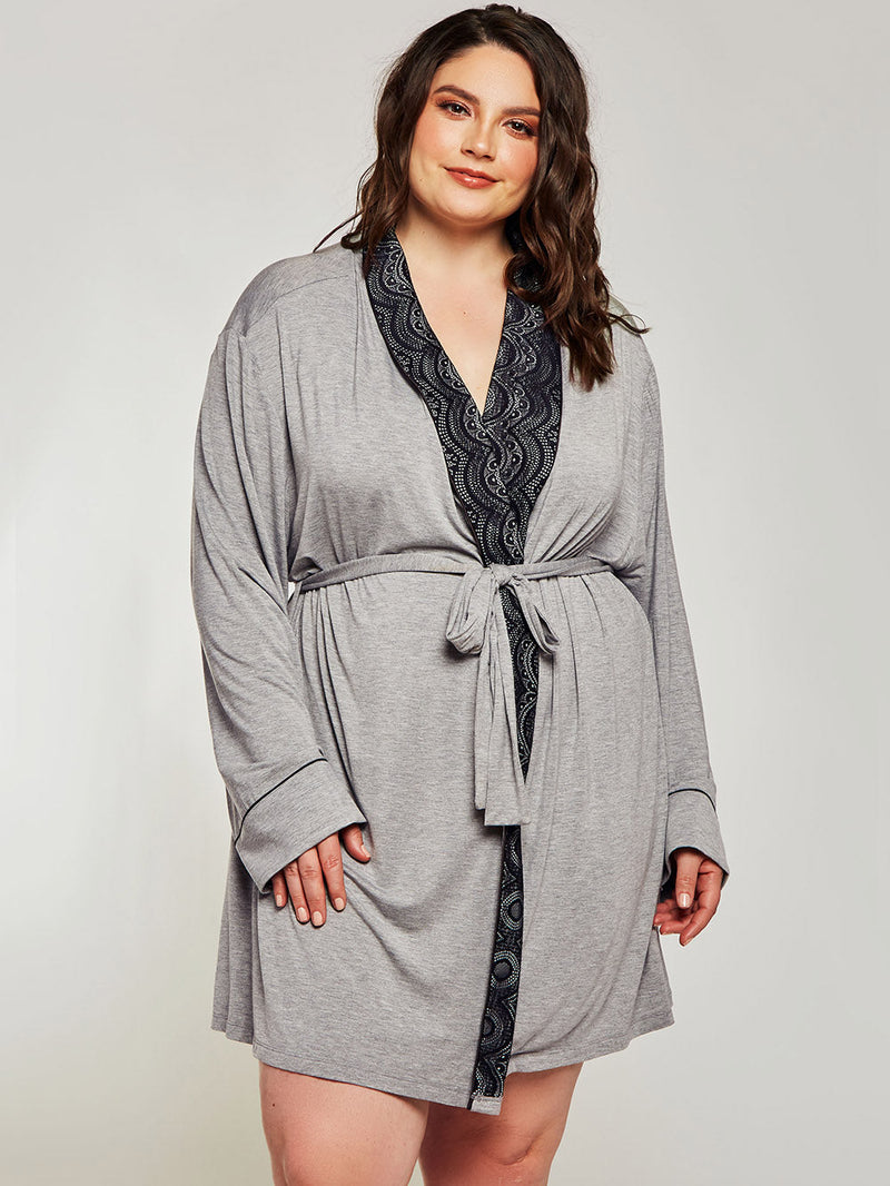 iCollection Plus Size Sleepwear Gray / 1X Rhea Plus Size Robe