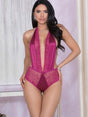 iCollection Teddies Lingerie S / Wine Plunging Lace Satin Sheer Teddy Lingerie