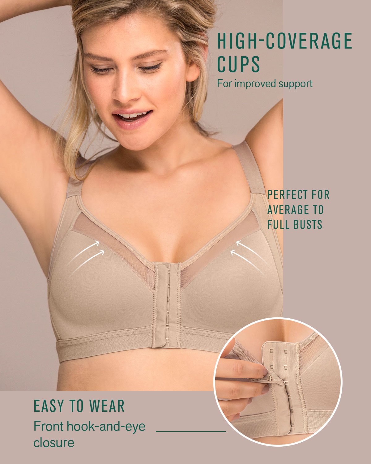 Leonisa Comfortable Front Closure Posture Corrector Bra with Contour Cups -  Wireless Bras for Women