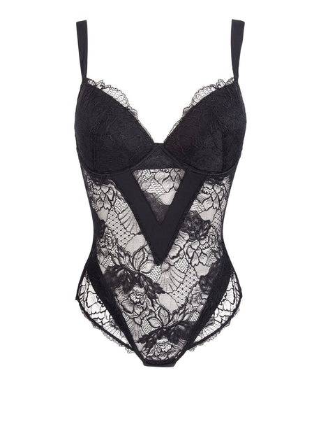 Lise Charmel Bodysuits 32 / B / Black Lise Charmel Underwire Removable Padded Lace BodySuit