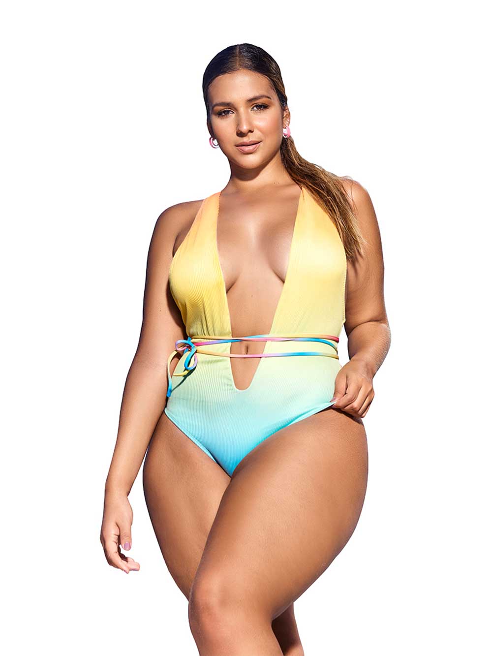 Mapale Ribbed One Piece Swimsuit 12X / Miami Sunset Print 6687X Ribbed One Piece Swimsuit