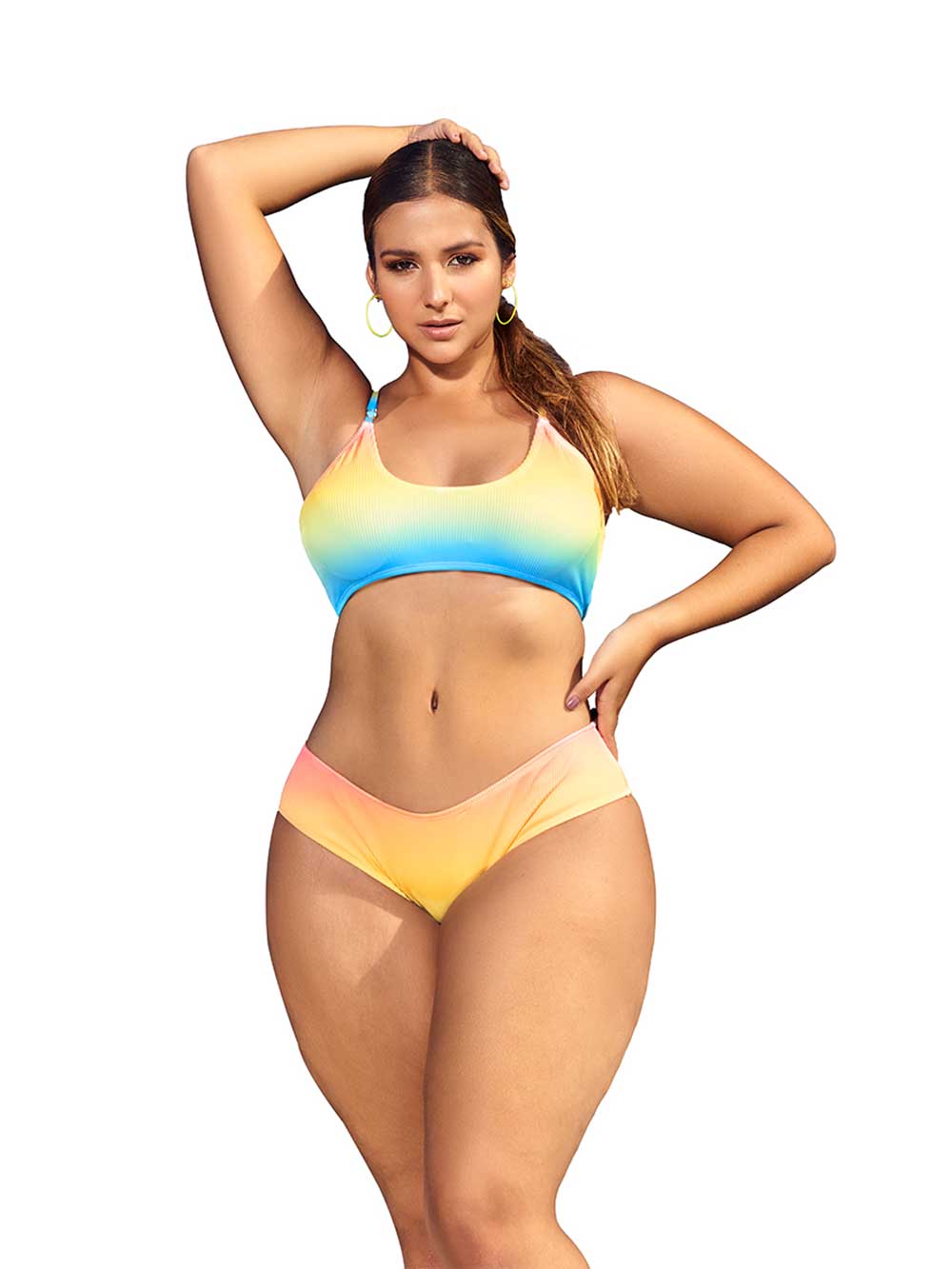 Mapale Ribbed Two Piece Swimsuit 12X / Miami Sunset Print 6685X Ribbed Two Piece Swimsuit