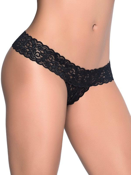 Mapale Sexy Thongs S / Black Low Rise Lace Thong Sexy Crotchless Panties