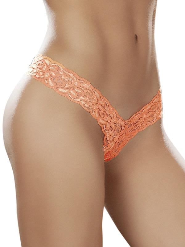 Mapale Sexy Thongs S / Orange Low Rise Lace Thong