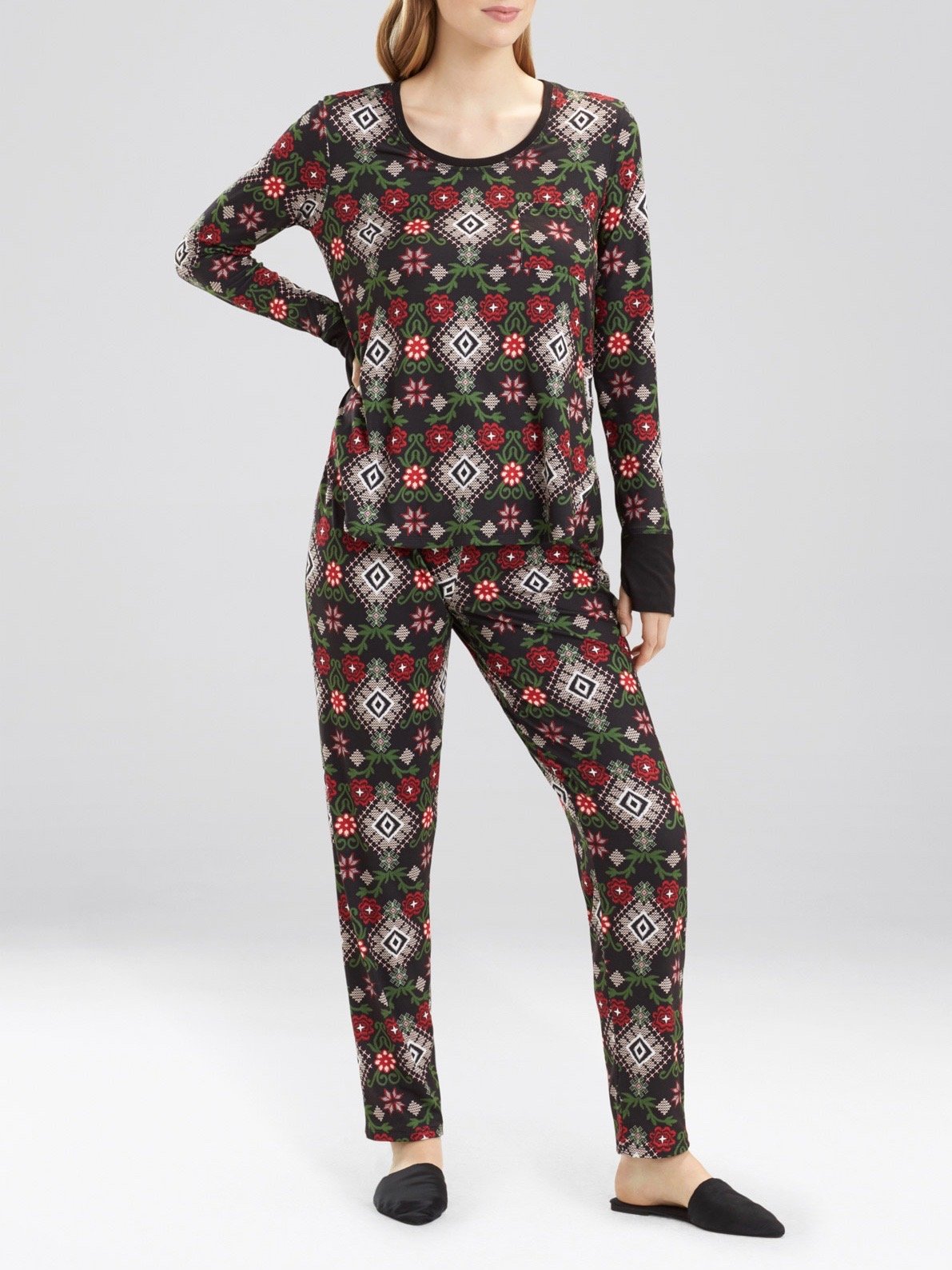Natori Pajamas S / Blackberry Josie Black Printed Christmas Pajamas