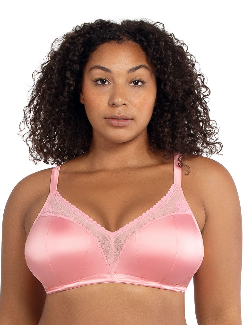  Womens Wireless Plus Size Lace Bra Unlined Full Coverage  Comfort Cotton Gentle Rose 48B