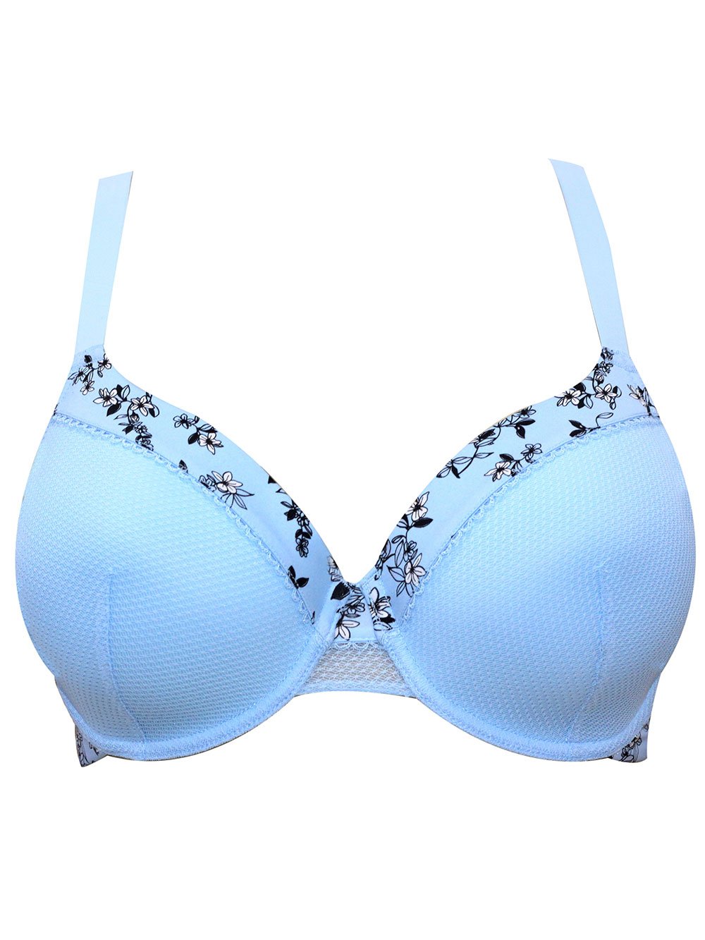 Ivy Contour Bandless Bra - Dream Blue With Floral Print - HauteFlair