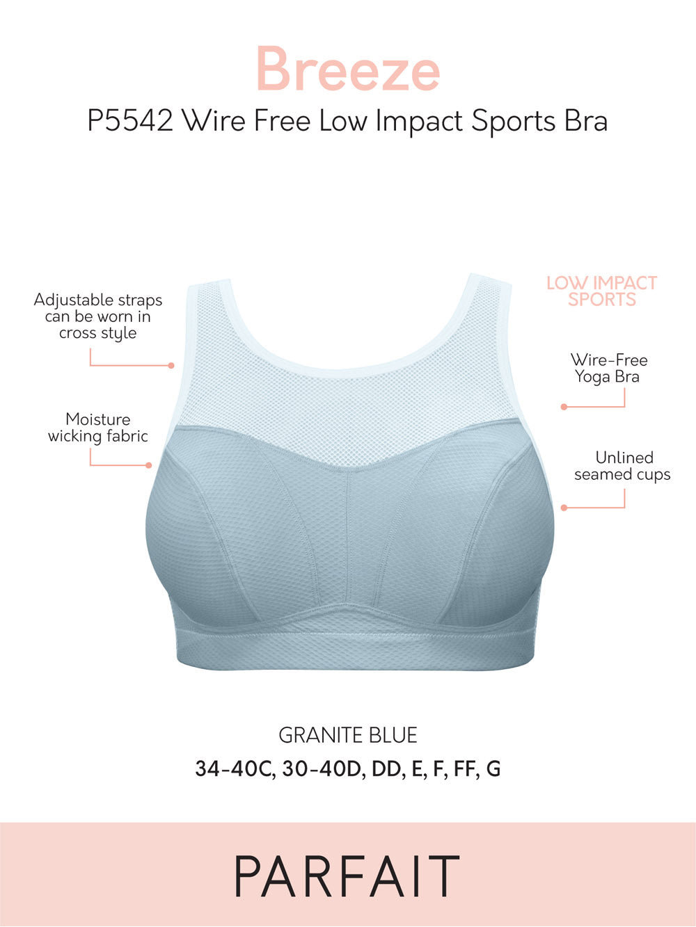 Parfait Bras Parfait Breeze Wire Free Low Impact Sports Bra - Granite Blue