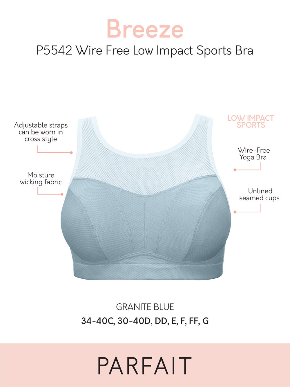 Wave Wire-free Zip Front Sports Bra - Silver – Parfait Lingerie