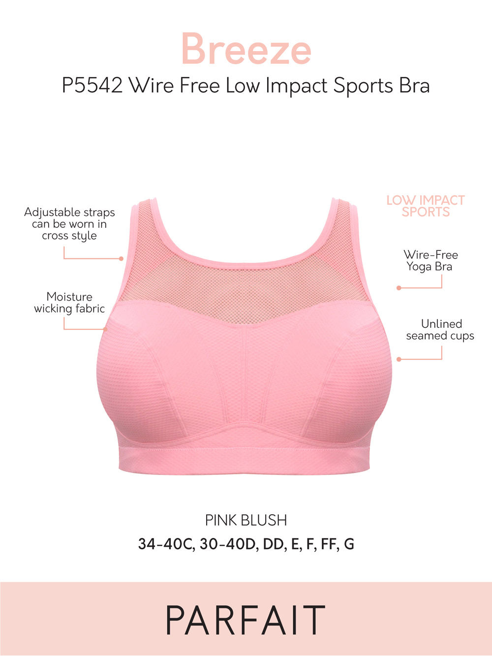 Parfait Bras Parfait Breeze Wire Free Low Impact Sports Bra - Pink Blush