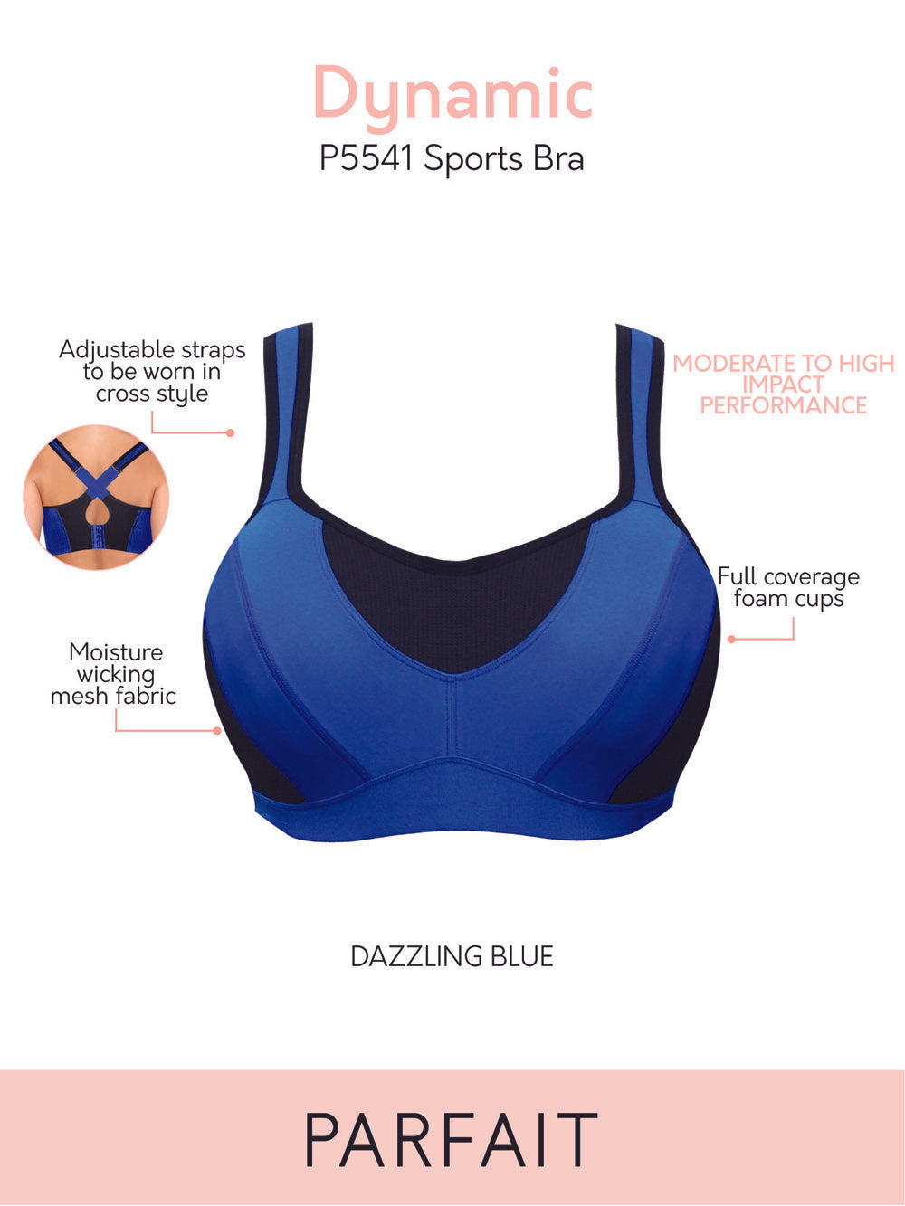 Parfait Dynamic Padded Performance Sports Bra - Dazzling Blue - HauteFlair