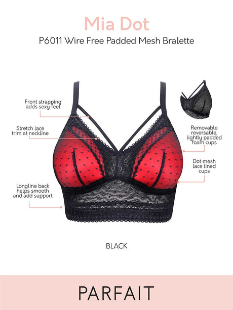 Parfait Bras Parfait Mia Dot Wire-free Padded Mesh Bralette - Black