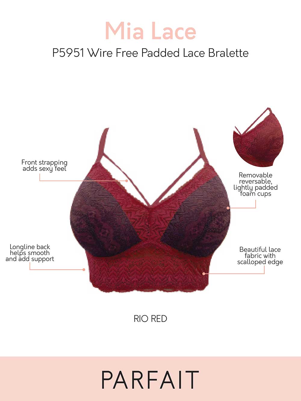 Parfait Bras Parfait Mia Lace Wire-free Padded Lace Bralette - Rio Red