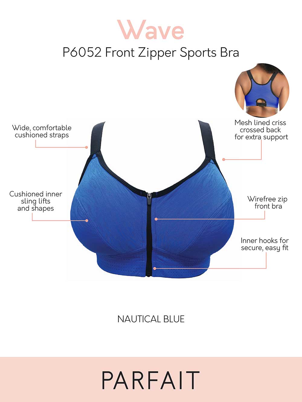 Parfait Women's Wave Wire-free Zip Front Sports Bra : Target