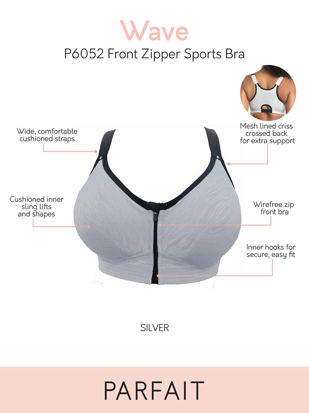 Lace Mesh Seamless Wirefree Front Zip Bra Light Lined Full
