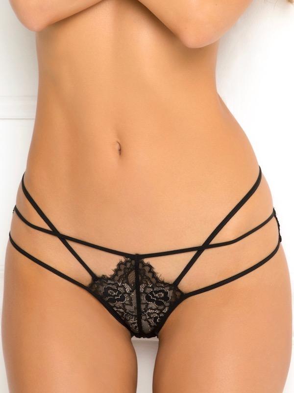 Rene Rofe Crotchless Panties S/M / Black Naughty Open Back Buttless Cage Panties